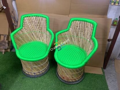 Green Colour of Cane Bamboo Chair Table Furniture set with Armrest for Outdoor and Garden Set of 5 - Image 5