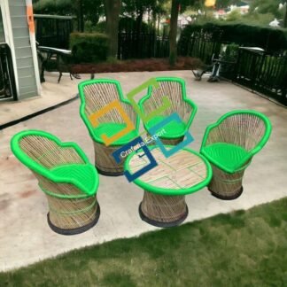 Green Colour of Cane Bamboo Chair Table Furniture set with Armrest for Outdoor and Garden Set of 5