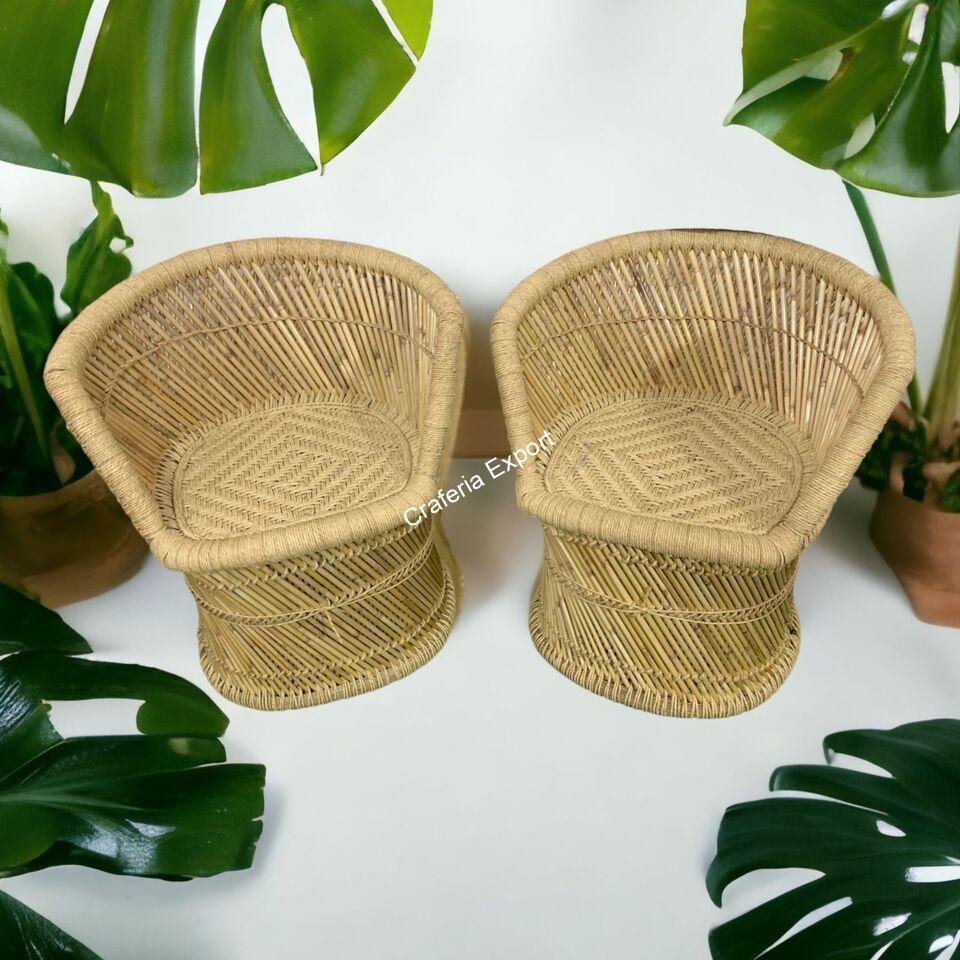 Natural Bamboo Cane Chair / Bamboo Mudda Chair for Indoor / Outdoor
