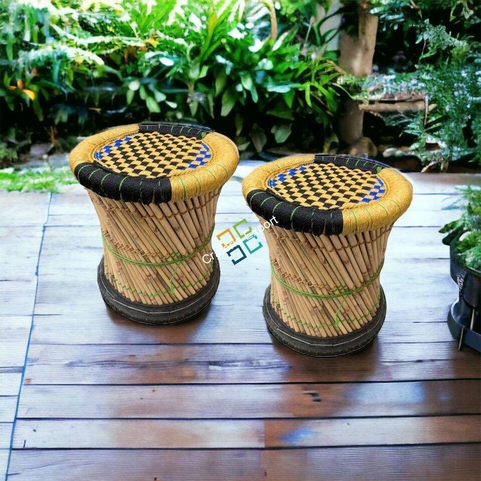 Bamboo Stool / Mudda Stool set of 2 for Balcony, Garden, Living room