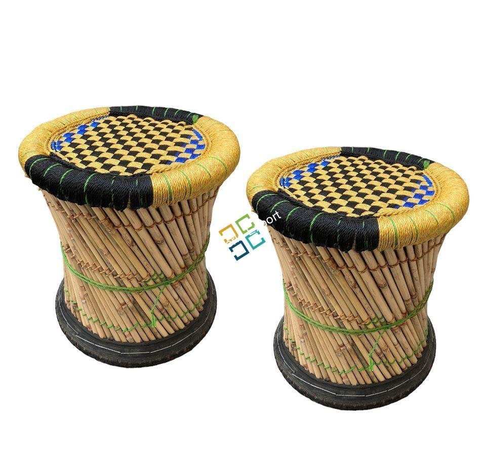 Bamboo Stool / Mudda Stool set of 2 for Balcony, Garden, Living room - Image 2