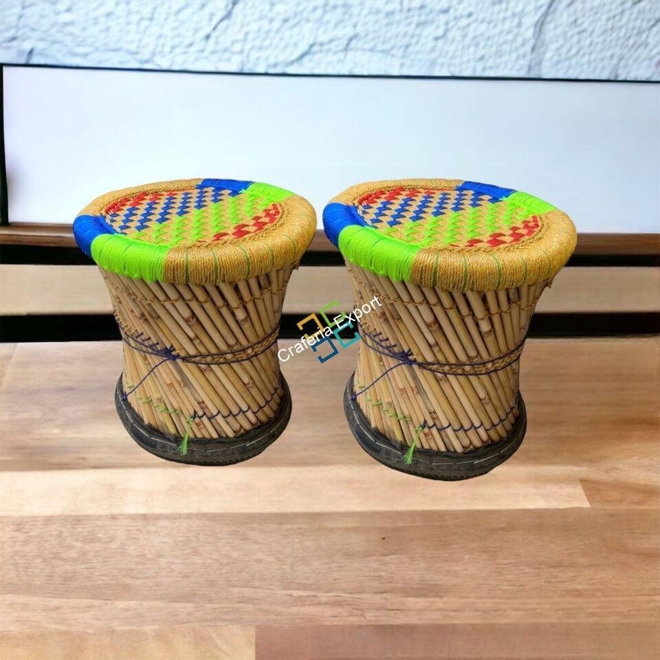 Bamboo Stool / Mudda Stool set of 2 for Balcony, Garden, Living room - Image 5