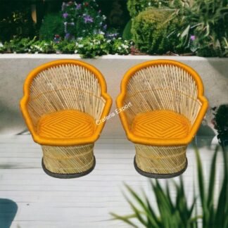 Bamboo Cane Armrest Chair for Balcony / garden in orange and red colour