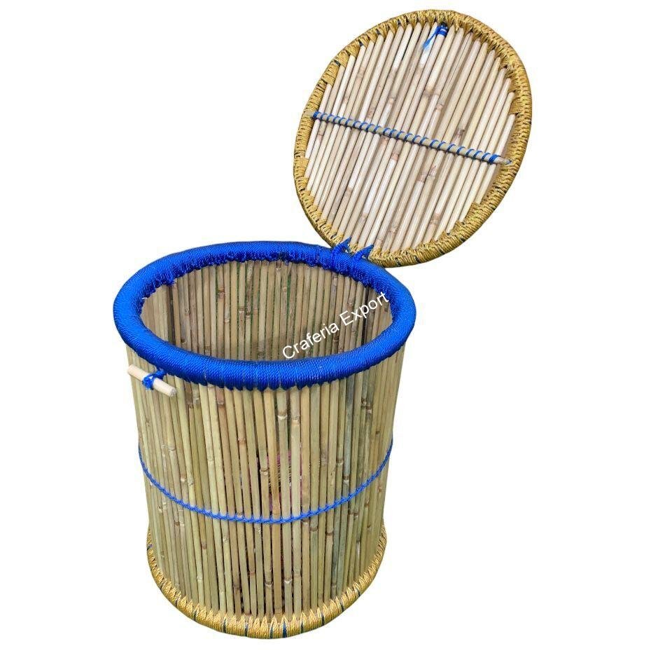 Eco-Friendly Round Bamboo Cane Jute Rope Hand Made Laundry Storage Basket - Image 5