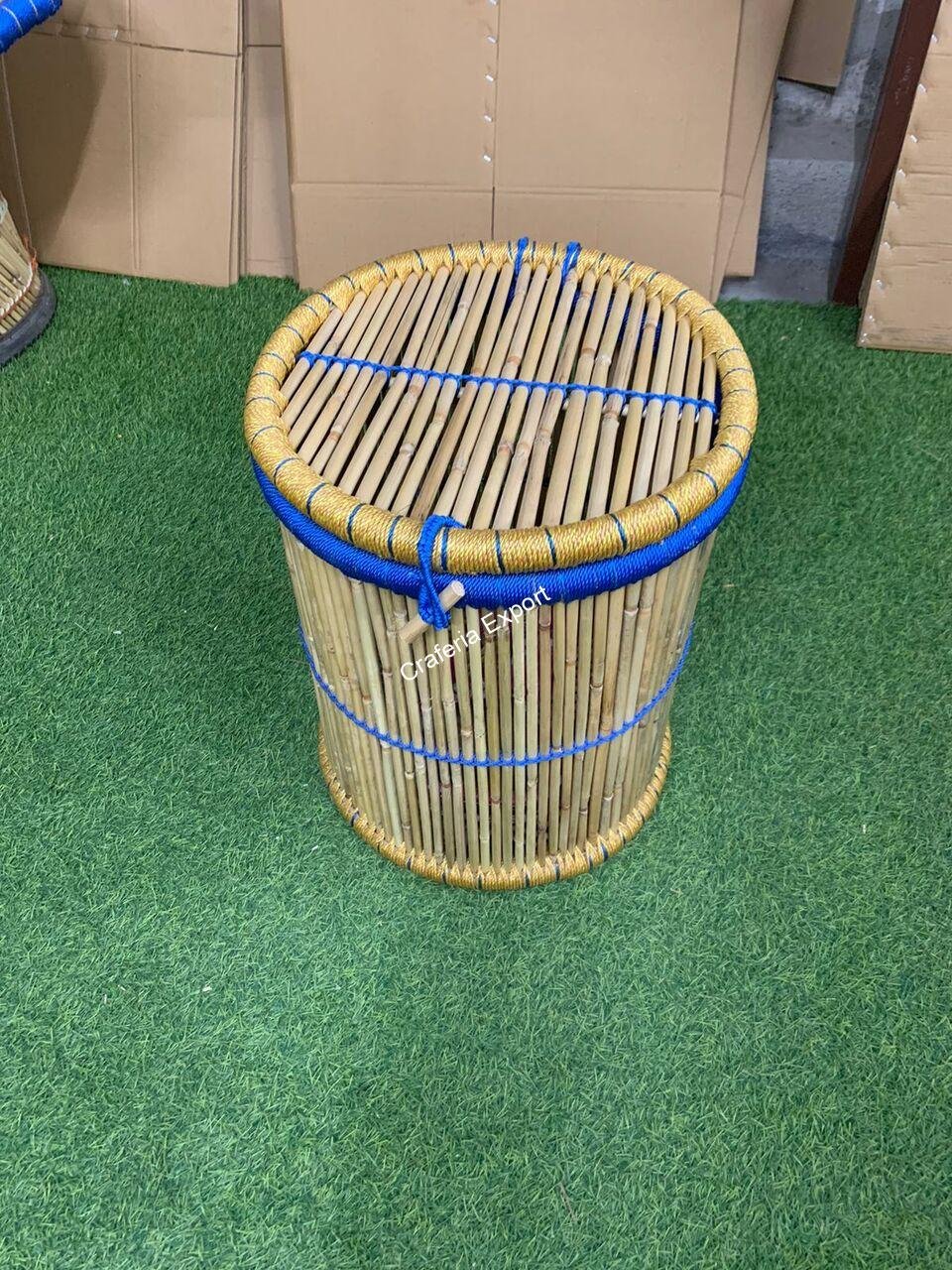 Eco-Friendly Round Bamboo Cane Jute Rope Hand Made Laundry Storage Basket - Image 3