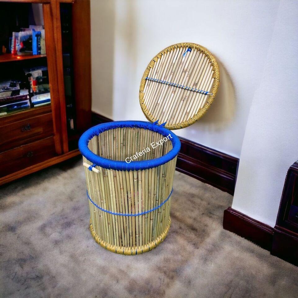 Eco-Friendly Round Bamboo Cane Jute Rope Hand Made Laundry Storage Basket