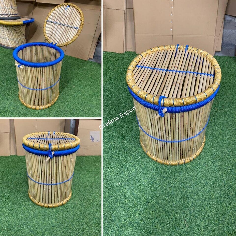 Eco-Friendly Round Bamboo Cane Jute Rope Hand Made Laundry Storage Basket - Image 4