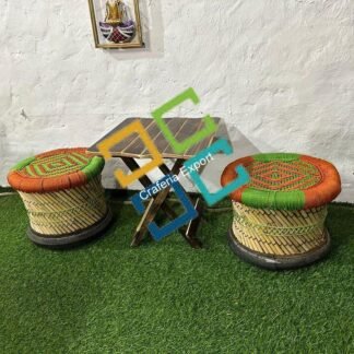 bamboo stool with foldable table / cane mudda stool