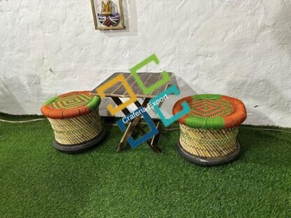 bamboo stool with foldable table / cane mudda stool