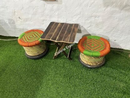 bamboo stool with foldable table / cane mudda stool - Image 2