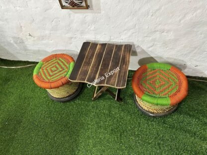 bamboo stool with foldable table / cane mudda stool - Image 3