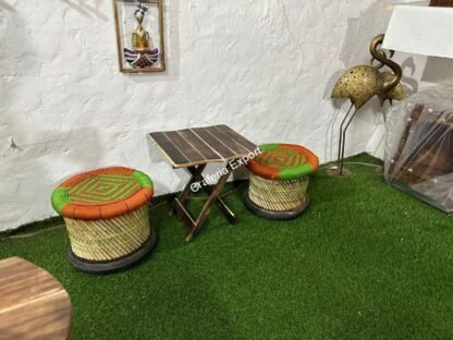 bamboo stool with foldable table / cane mudda stool - Image 4