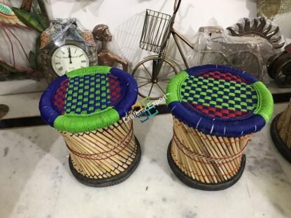 Natural handmade bamboo Mudha stool pair for home furnishing- Medium size - Image 3