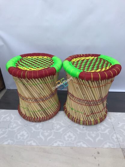 Natural handmade bamboo Mudha stool pair for home furnishing- Medium size - Image 2