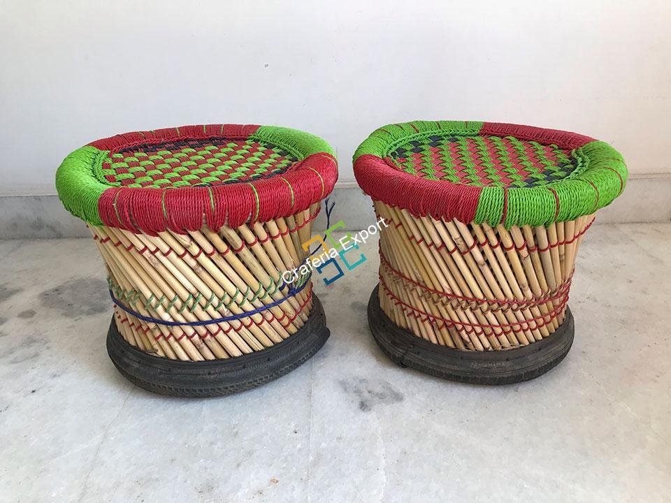 Natural bamboo Mudha Stool Pair/Muddha sitting stools- Small Size - Image 4