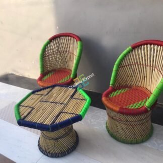 Natural bamboo mudha chair set with handmade bamboo table