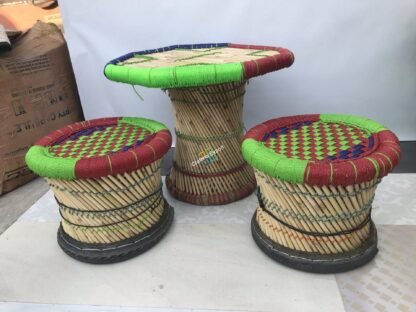 Natural bamboo mudha chair with handmade bamboo table - Image 4