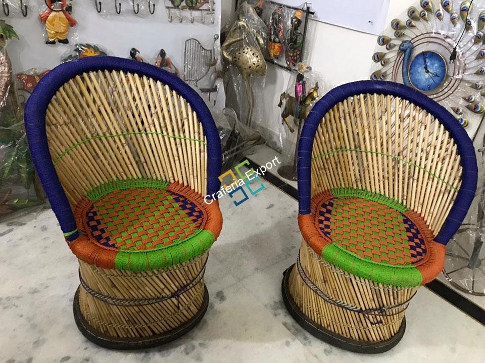 Handicraft Cane Bamboo chairs for outdoor/indoor use (set of 2)-medium - Image 4