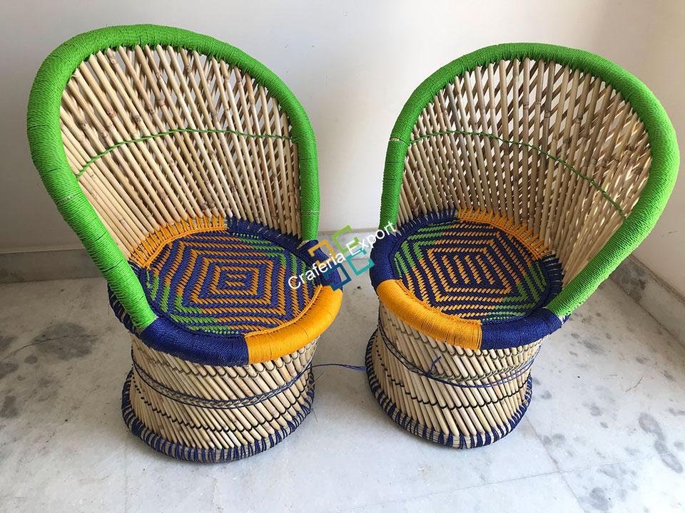 Handicraft Cane Bamboo chairs for outdoor/indoor use (set of 2)-medium - Image 5