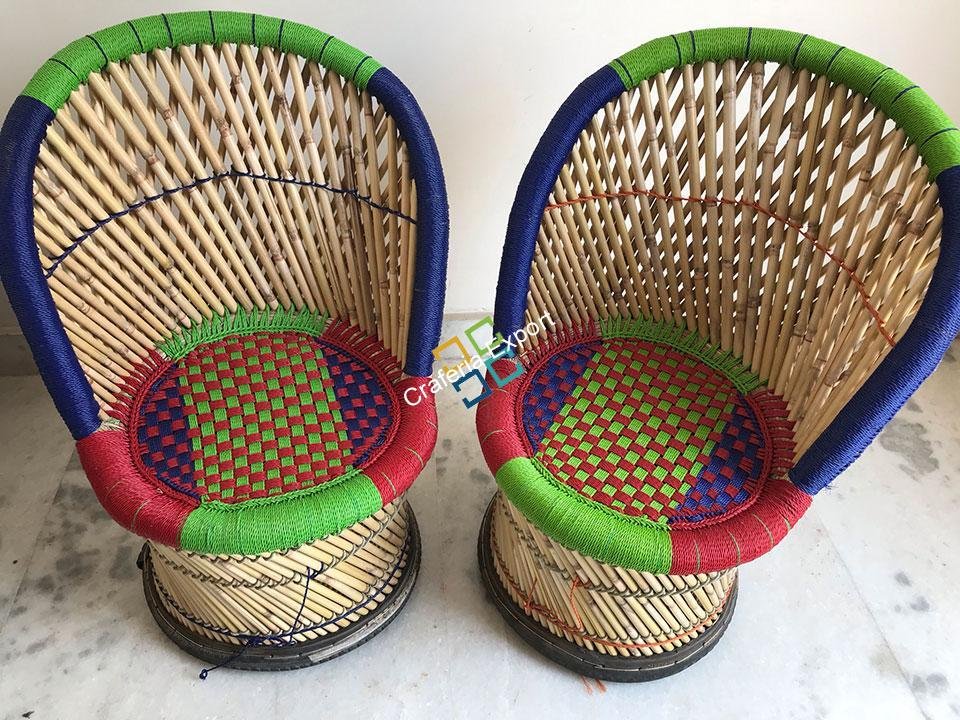 Handicraft Cane Bamboo chairs for outdoor/indoor use (set of 2)-medium - Image 6