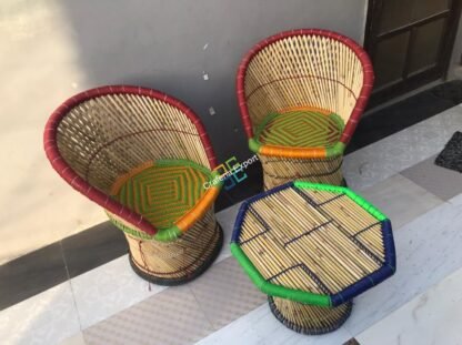 Cane Bamboo Muddha Chairs with table handmade for indoor/outdoor - Image 2