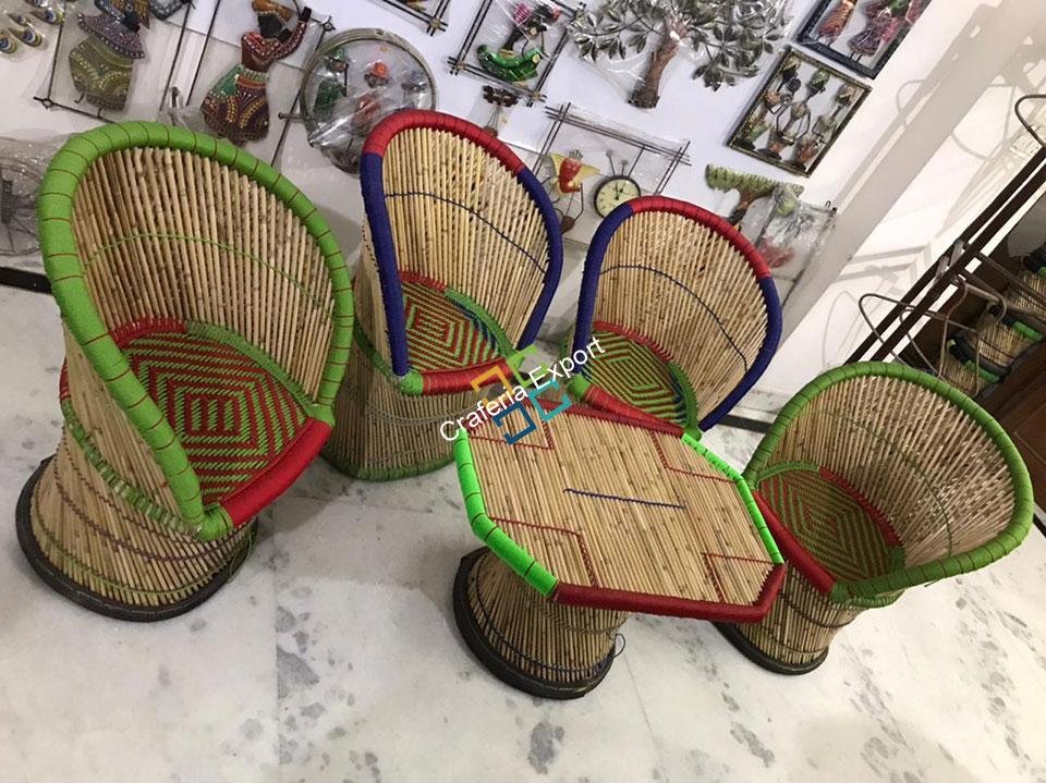 Handicraft Cane Bamboo Chairs with Table For Outdoor/Indoor Use (set of 5) - Image 2