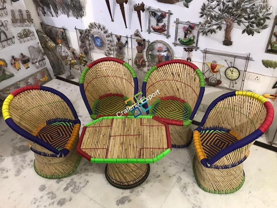 Handicraft Cane Bamboo Chairs with Table For Outdoor/Indoor Use (set of 5) - Image 8