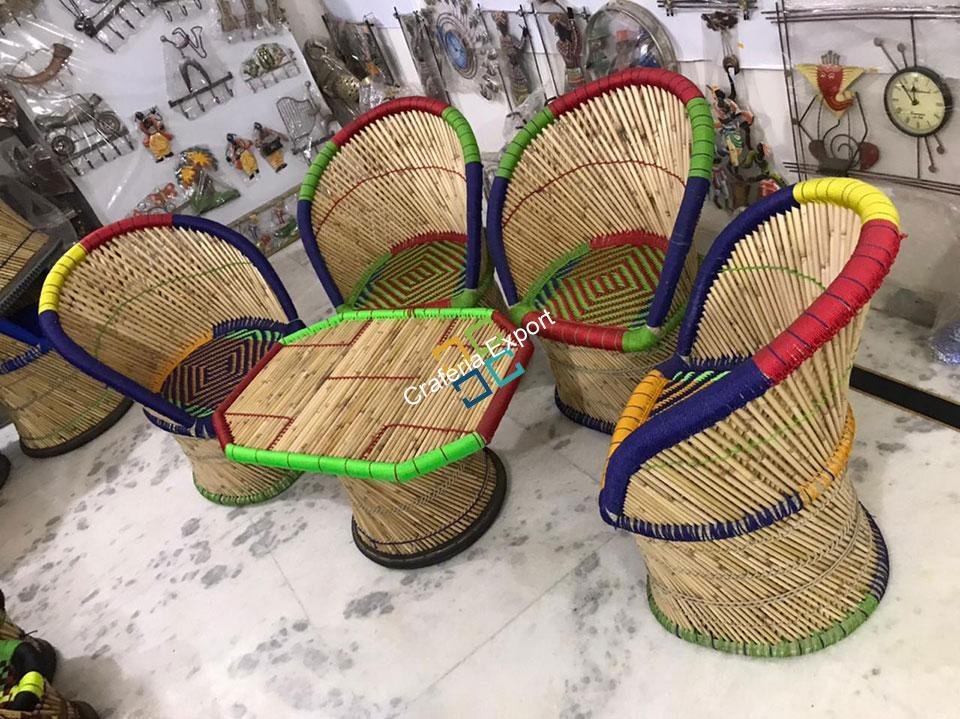 Handicraft Cane Bamboo Chairs with Table For Outdoor/Indoor Use (set of 5) - Image 7