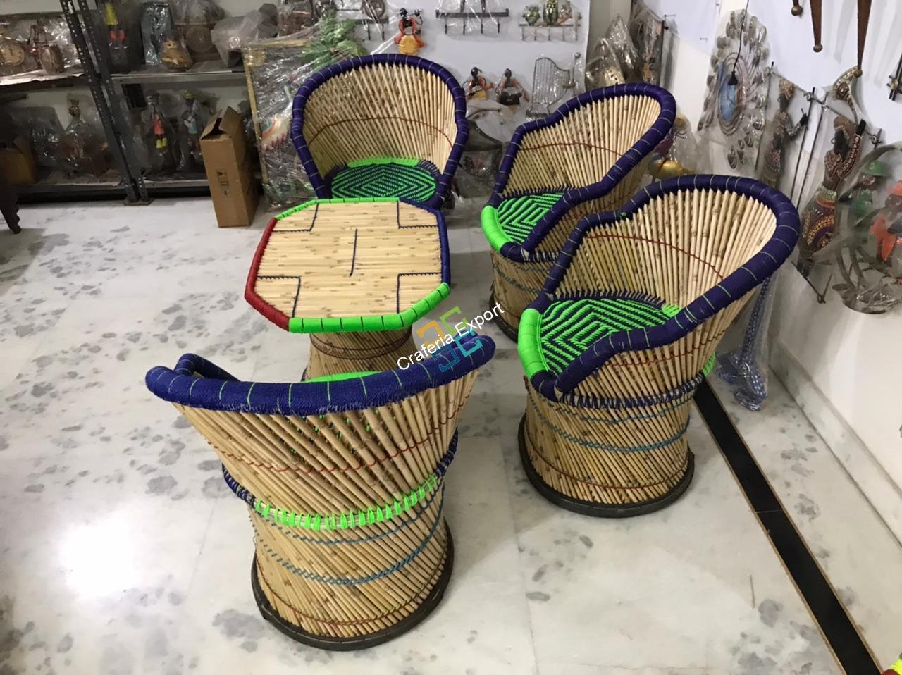 Handicraft Cane Bamboo Chairs with Table For Outdoor/Indoor Use (set of 5) - Image 10