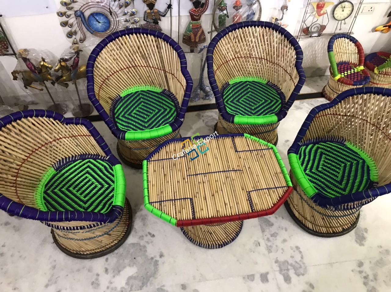 Handicraft Cane Bamboo Chairs with Table For Outdoor/Indoor Use (set of 5) - Image 11