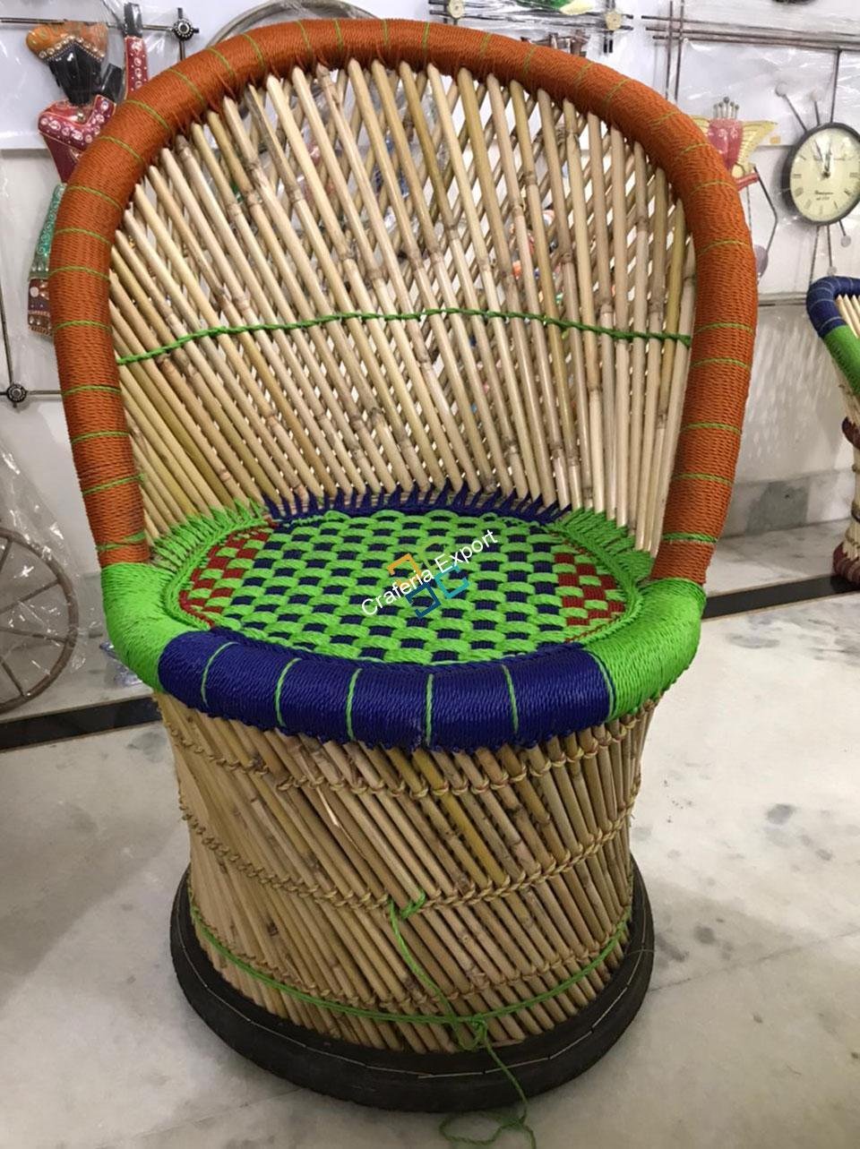 Natural Bamboo Medium Mudha Chairs with Large Table For Indoor/Outdoor (Set of 5) - Image 4