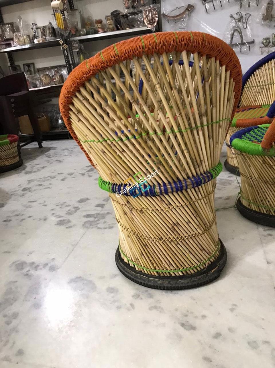 Natural Bamboo Medium Mudha Chairs with Large Table For Indoor/Outdoor (Set of 5) - Image 5