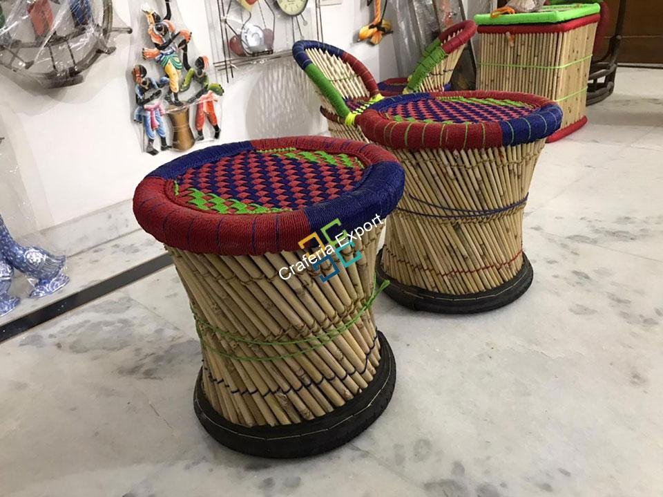 Handcrafted Mudha Stools Outdoor/Indoor(set of 2) Large Size - Image 4