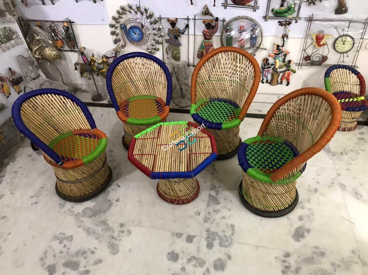 Bamboo Mudda Chairs Table Furniture set (Set of 5) medium size - Image 2