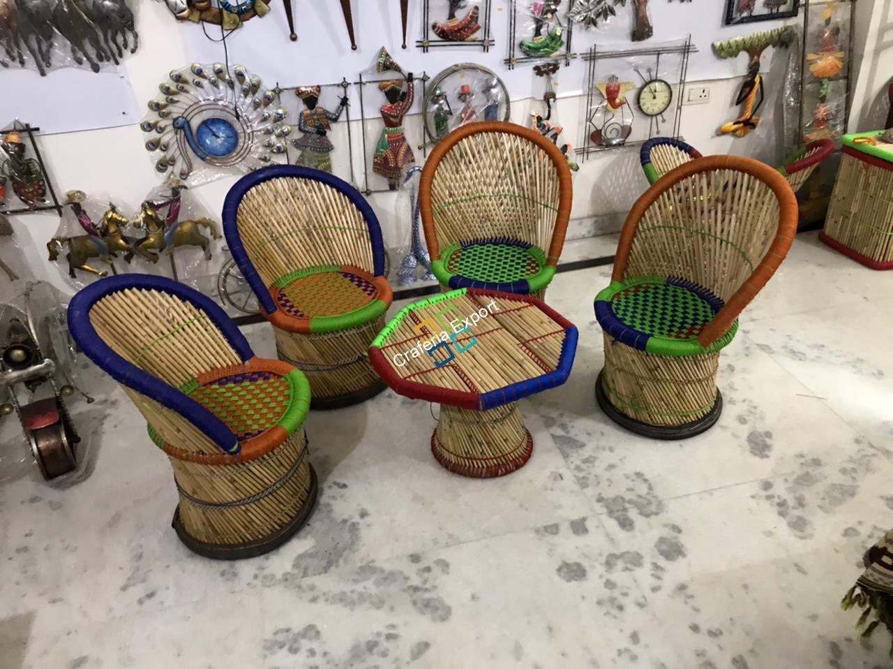 Bamboo Mudda Chairs Table Furniture set (Set of 5) medium size - Image 3