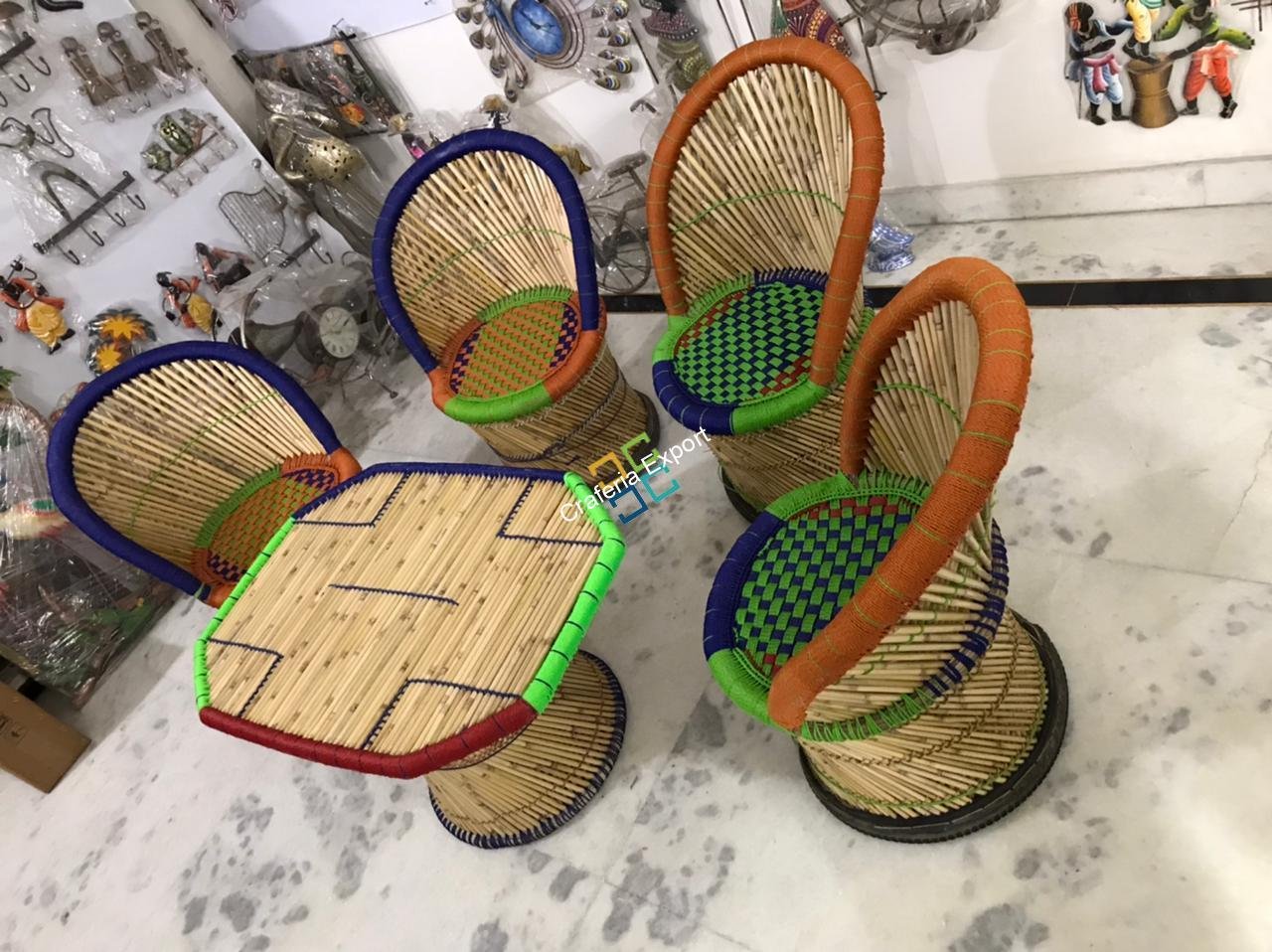 Bamboo Mudda Chairs Table Furniture set (Set of 5) medium size - Image 4