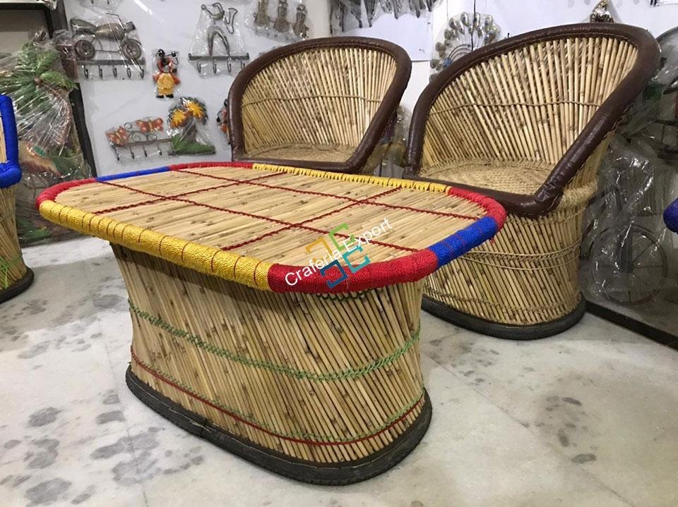 Handcrafted Extra-large Mudha chairs with table (set of 3) - Image 4