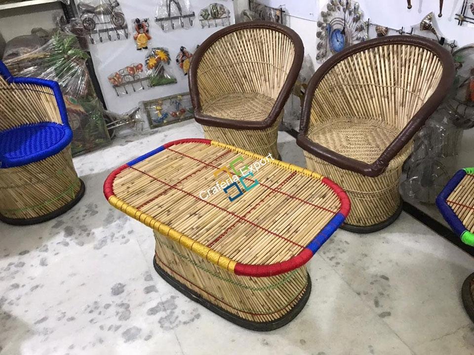 Handcrafted Extra-large Mudha chairs with table (set of 3) - Image 3