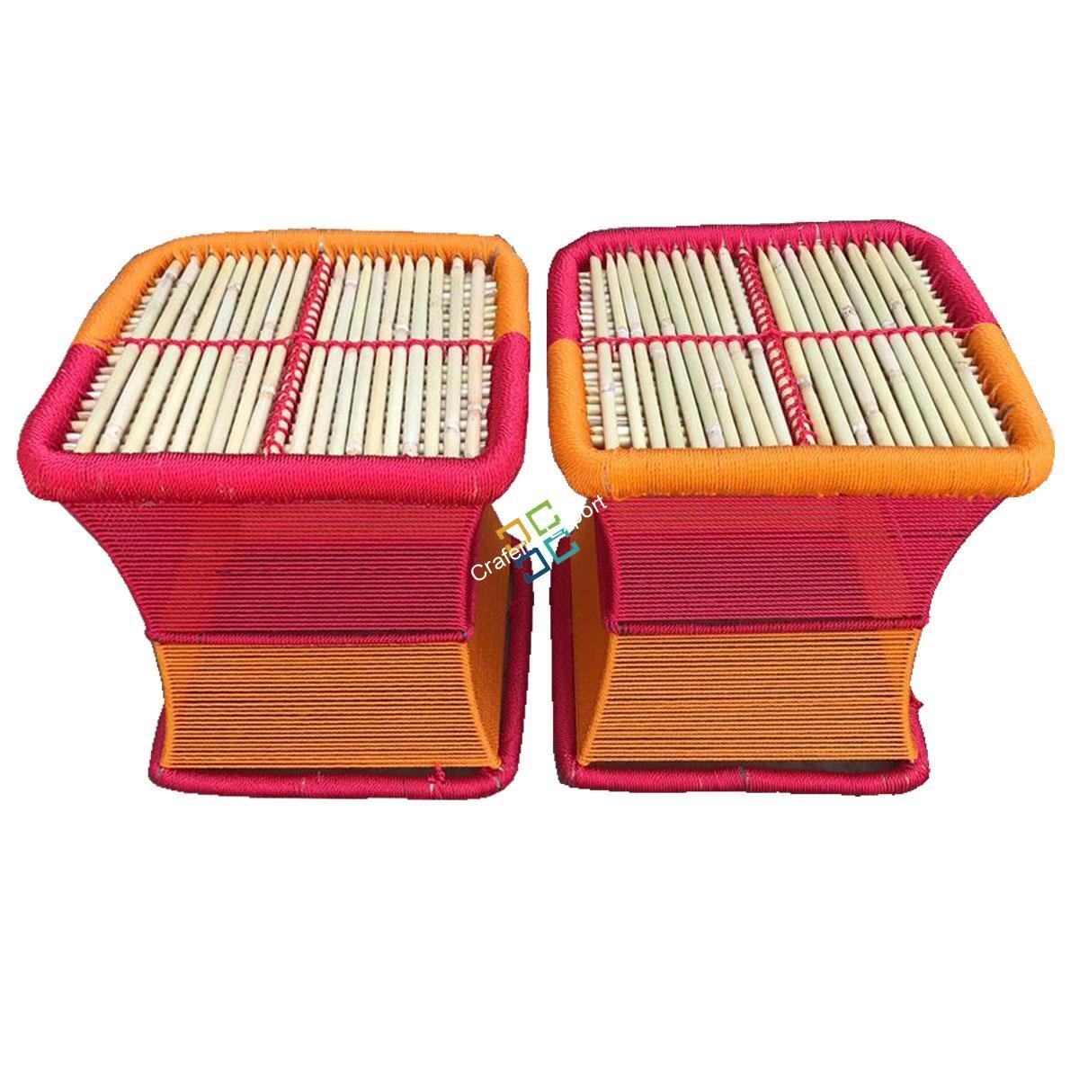 Bamboo Rope Iron Stools Mudha /Table Mudha Set of 2 - Image 2