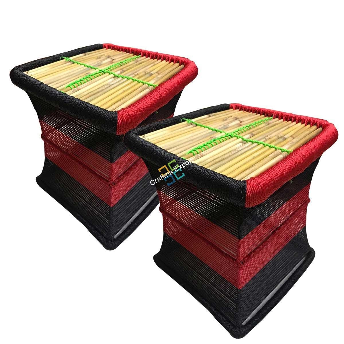 Bamboo Rope Iron Stools Mudha /Table Mudha Set of 2 - Image 7