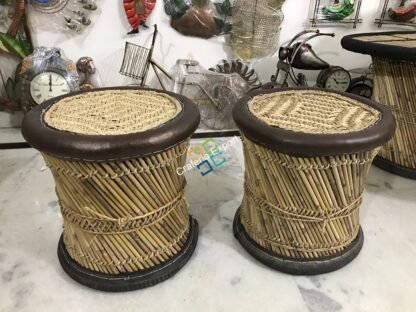 Natural Handmade Bamboo Mudha Stool Pair For Indoor/Outdoor(Set Of 2) (Xl Size) - Image 3