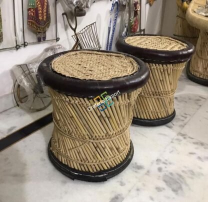 Natural Handmade Bamboo Mudha Stool Pair For Indoor/Outdoor(Set Of 2) (Xl Size) - Image 2