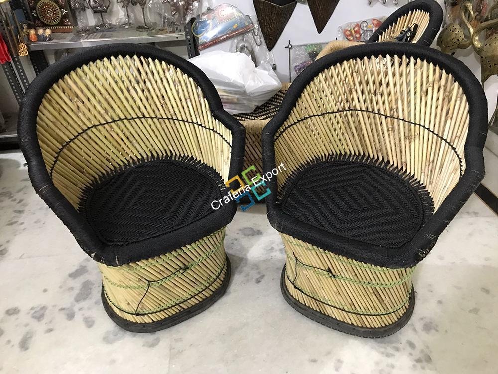 Black Mudha Chairs with Handrest Set of 2 (Large size )