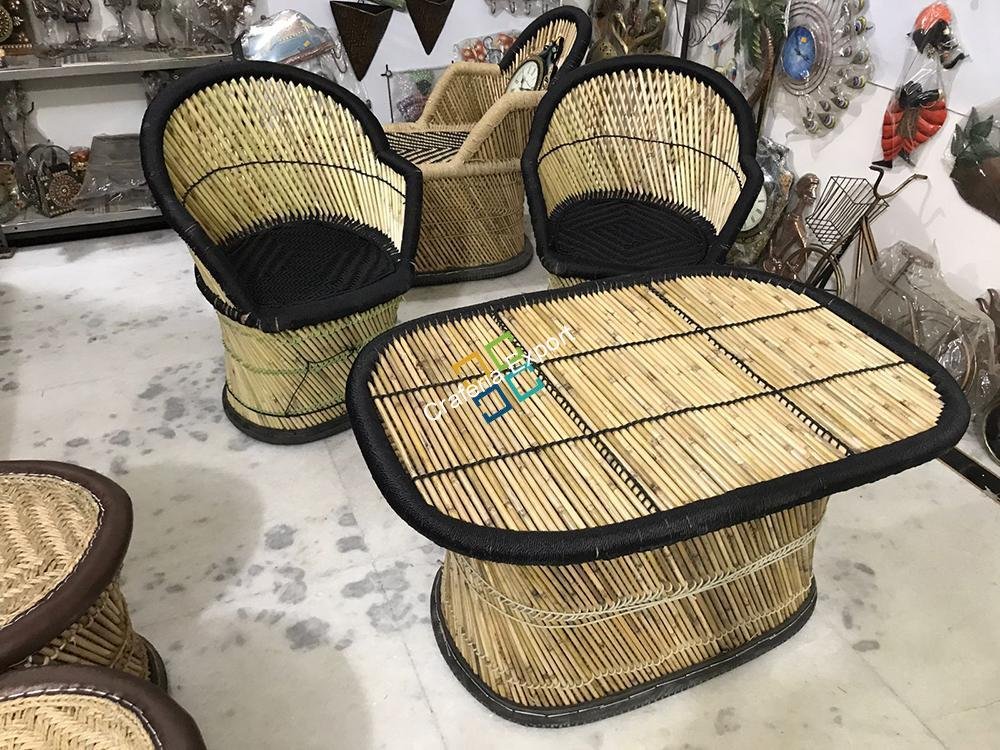 Black Mudha Set with Handrest (set of 3) large chair and Xl table