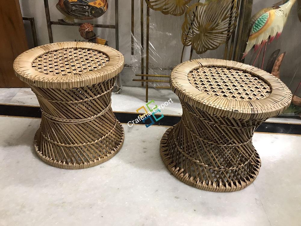 Eco-Friendly Cane Stools Set of 2 - Image 2