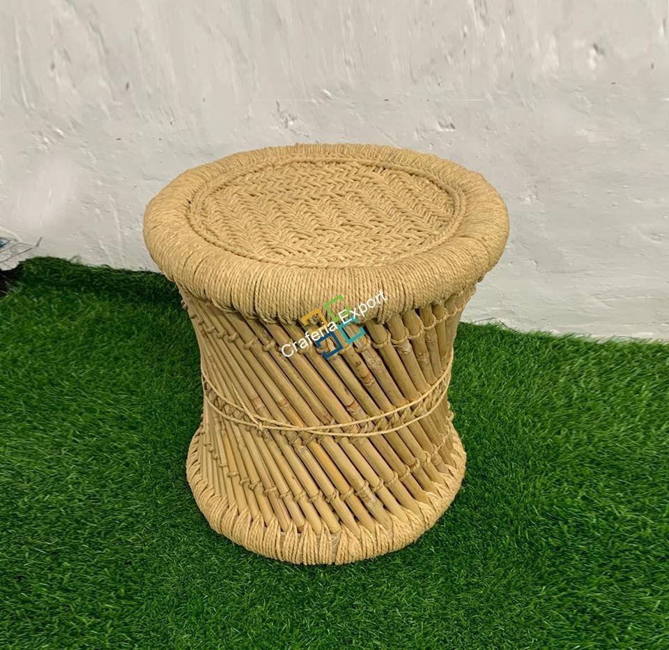 Natural Bamboo Mudha Stool Indoor/ Outdoor Furnishings (Set of 2 ) - Image 2