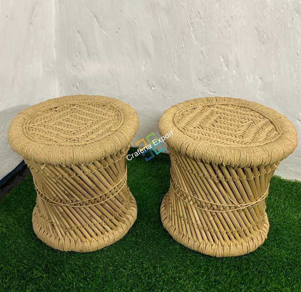 Natural Bamboo Mudha Stool Indoor/ Outdoor Furnishings (Set of 2 ) - Image 3