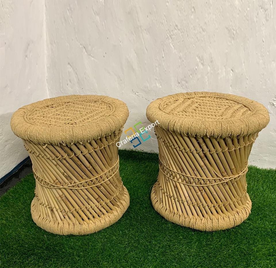 Natural Bamboo Mudha Stool Indoor/ Outdoor Furnishings (Set of 2 ) - Image 7