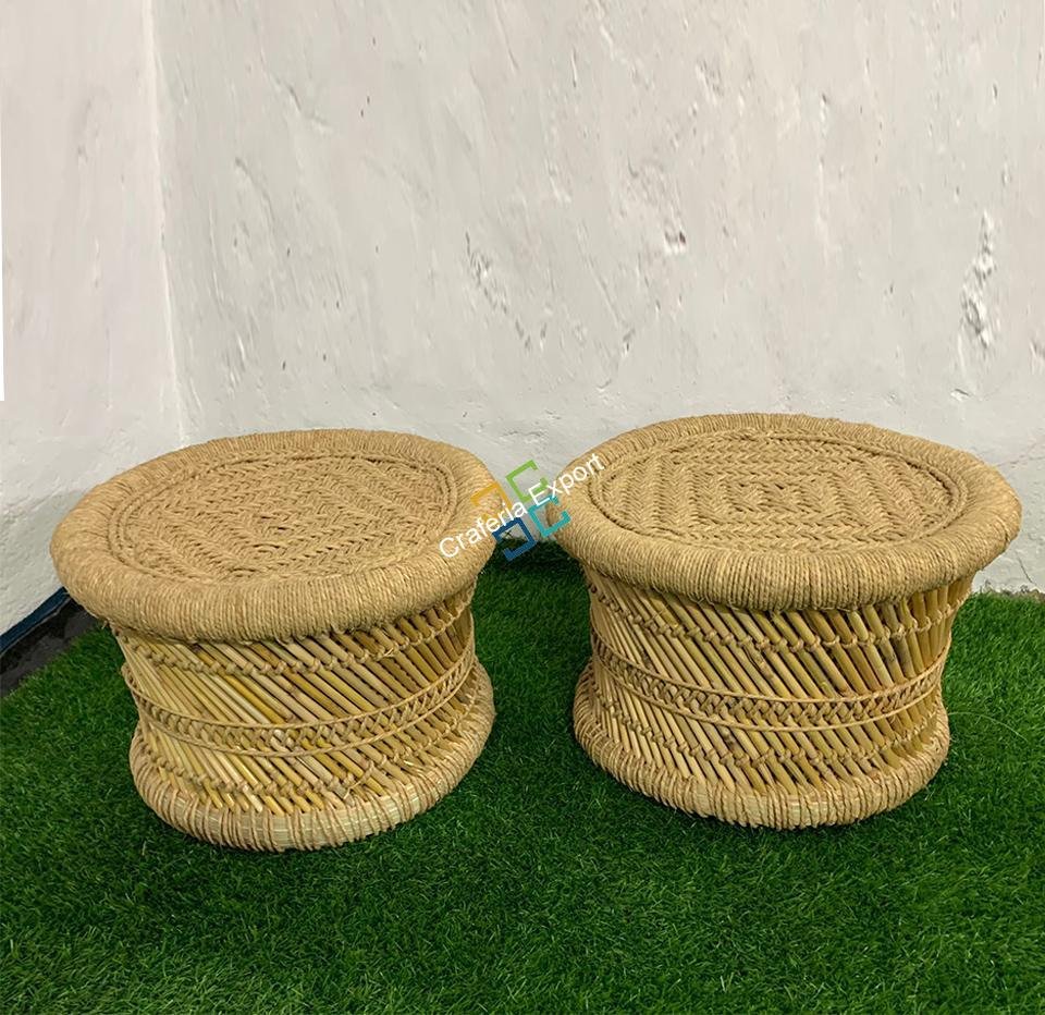 Natural Bamboo Mudha Stool Indoor/ Outdoor Furnishings (Set of 2 ) - Image 4