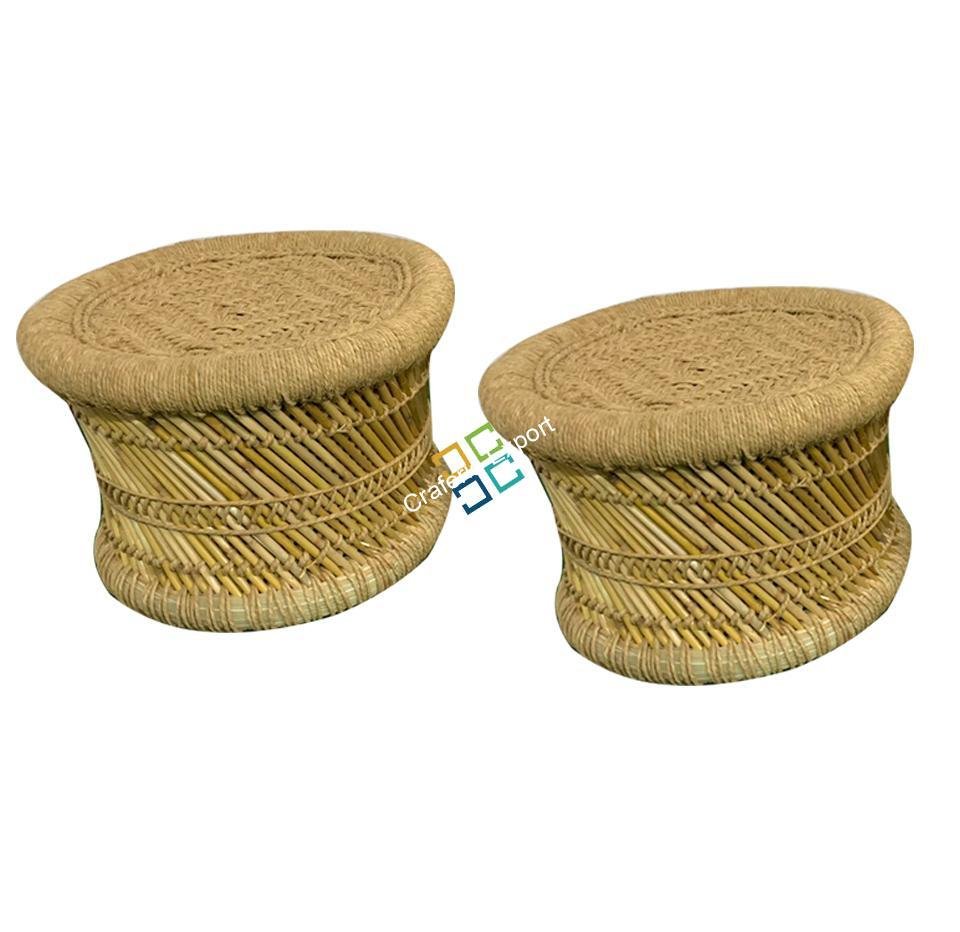 Natural Bamboo Mudha Stool Indoor/ Outdoor Furnishings (Set of 2 )